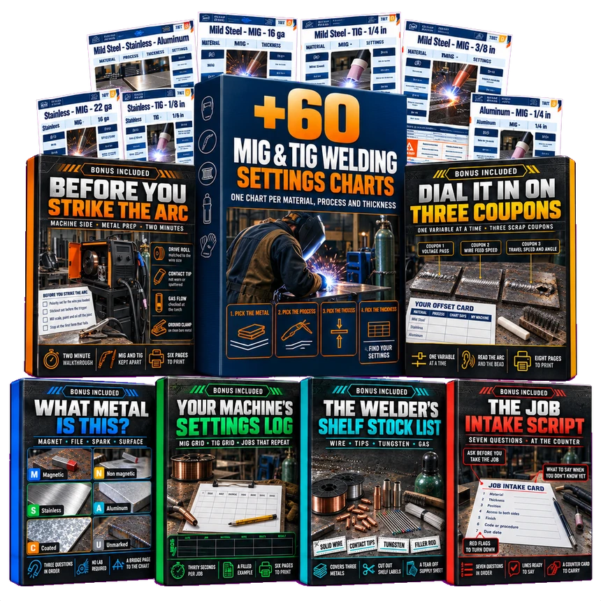 +60 MIG and TIG Welding Settings Charts, complete package